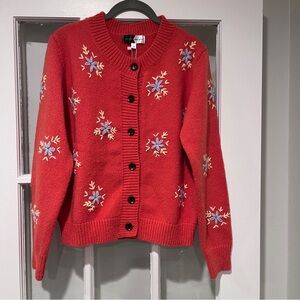 NWT Piper & Scoot Cardigan Floral Embroidered Red Orange Sz M Grandmacore